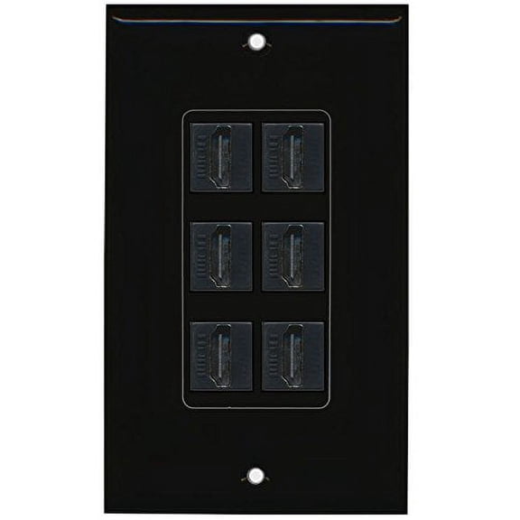 RiteAV (1 Gang Decorative 6 HDMI Black Wall Plate Black