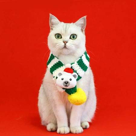 Pet Christmas Scarf with Pompom Doggy Soft Bandana Warm Neck Accessories Holiday outfits for Cats Puppy Kitten and small Dogs