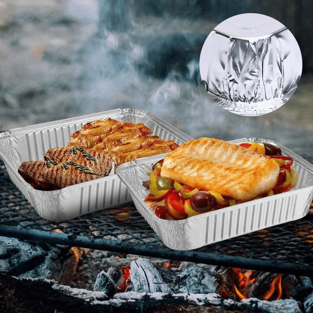 25/50pcs Disposable Aluminum Foil Replacement BBQ Grill Tray,Disposable BBQ  Grease Pans Compatible with Made Also Great for Baking, Roasting and  Cooking 