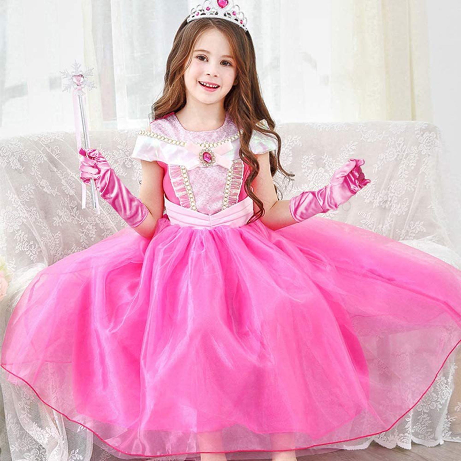 Bowknot Pair Gloves 1 Long Princess Formal Daily Faux Performance Finger Accessories Costume Stage CXDa Satin for Gloves Crystal Life Kids Full Shiny Dress-up Silky