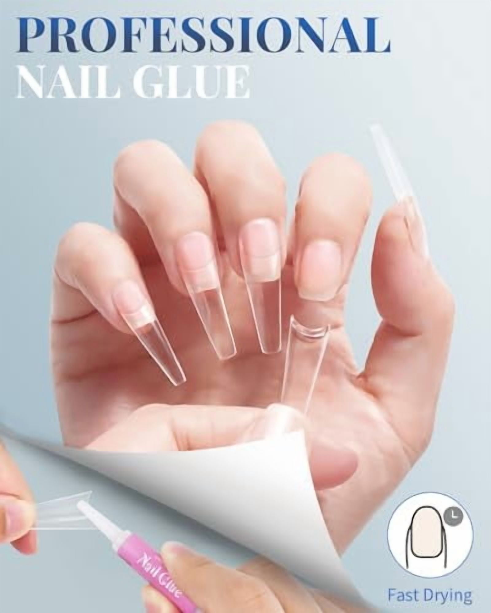 240 Pcs Half Cover Coffin Nail Tips Clear Acrylic Extra Long False Nail Tips with Glue, Clipper, Files and Cuticle Fork for Salons and Home DIY