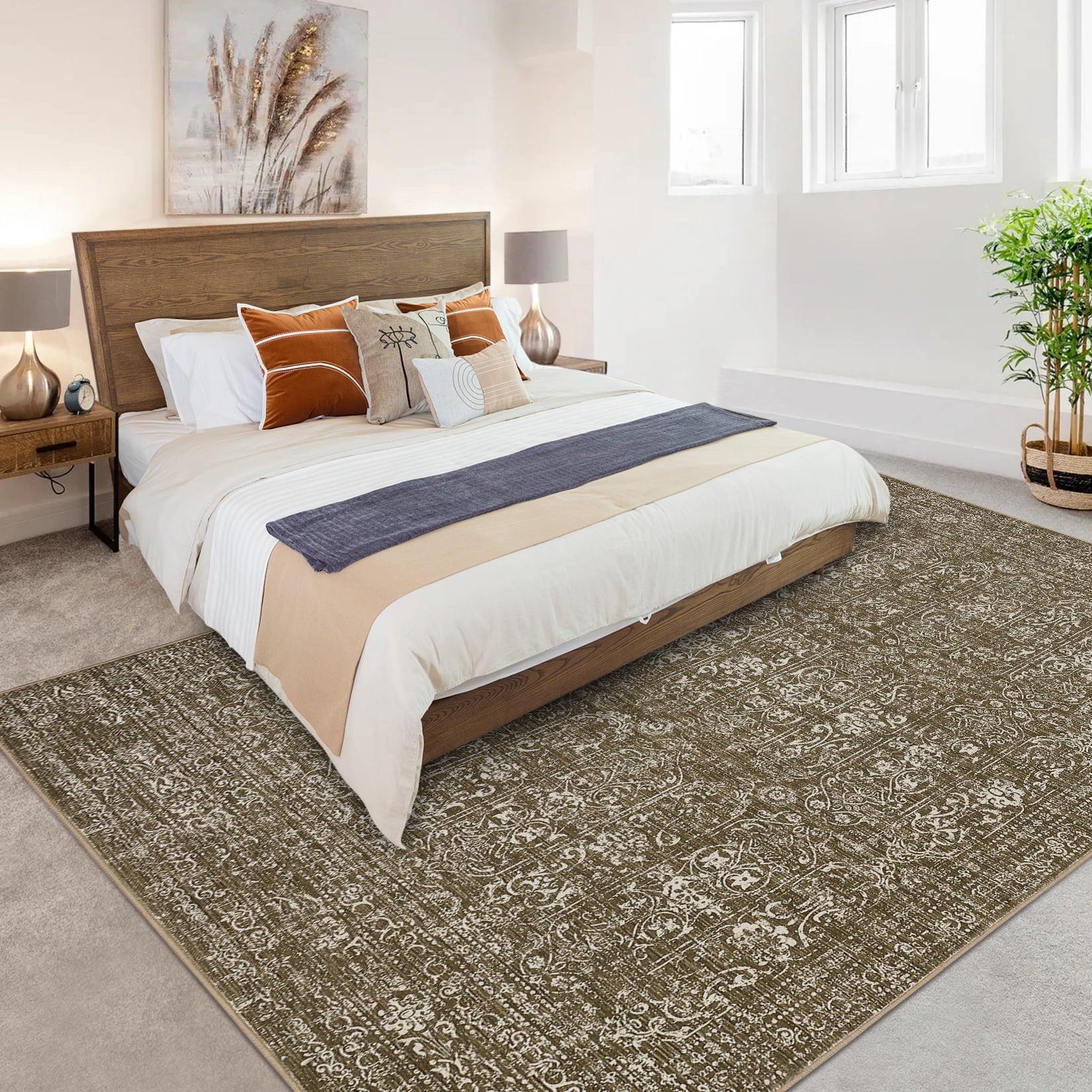 GlowSol 5'x7' Area Rug Soft Washable Oriental Distressed Rug Non-Slip Low Pile Indoor Carpet for Dining Room Home Office, Brown