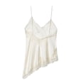 thumbnail image 5 of Women Lace Trim Satin Tank Top V Neck Silk Sexy Camisole Tops Asymmetrical Backless Spaghetti Strap Cami Tops Casual Summer Outfits Womens Tops Beige L, 5 of 9