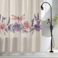 thumbnail image 2 of Pink Purple Flowers Dragonfly Fabric Shower Curtain Linen Background Washable Shower Curtains for Bathroom, Waterproof Bath Curtain with Hooks Home Decor 72x72in, 2 of 8