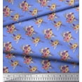 thumbnail image 2 of Soimoi Blue Rayon Fabric Leaves & Ranunculus Floral Printed Fabric 1 Yard 56 Inch Wide, 2 of 3