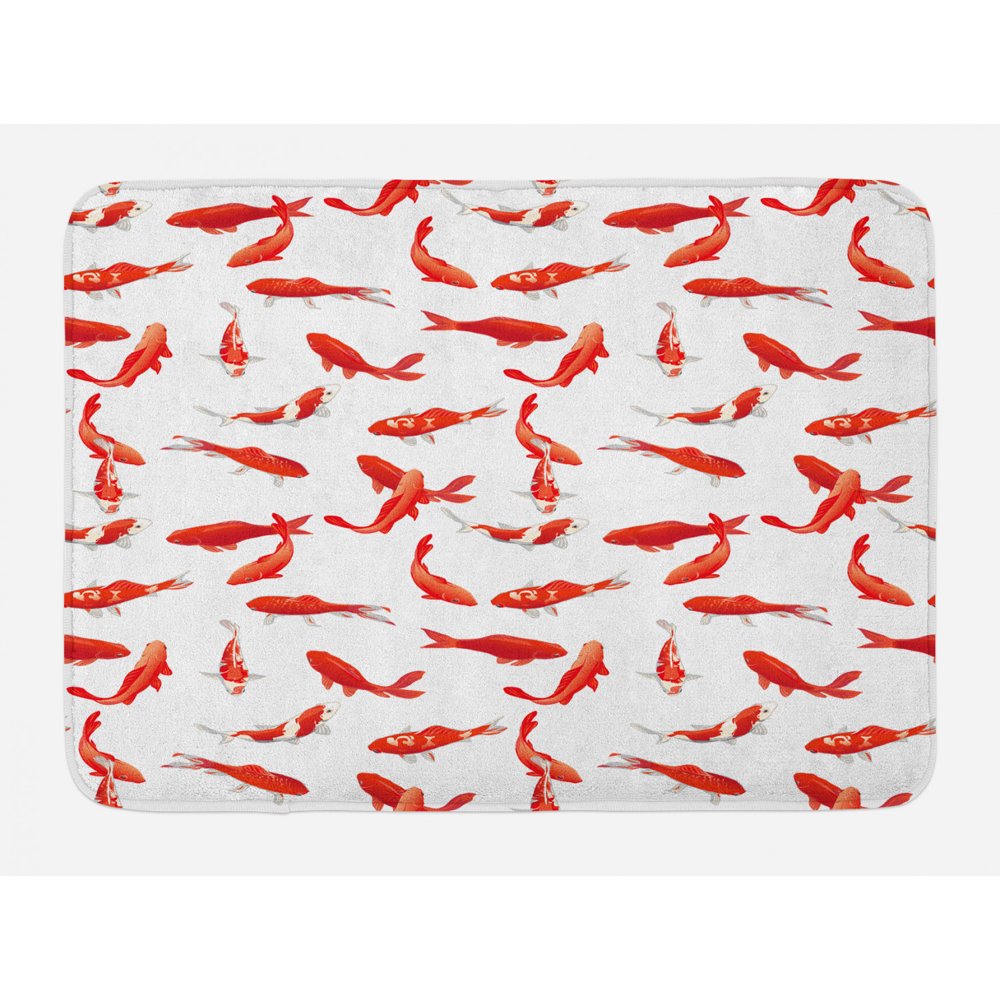 Koi Fish Bath Mat, Eastern Japanese Exotic Koi Fish Figure Common Carp