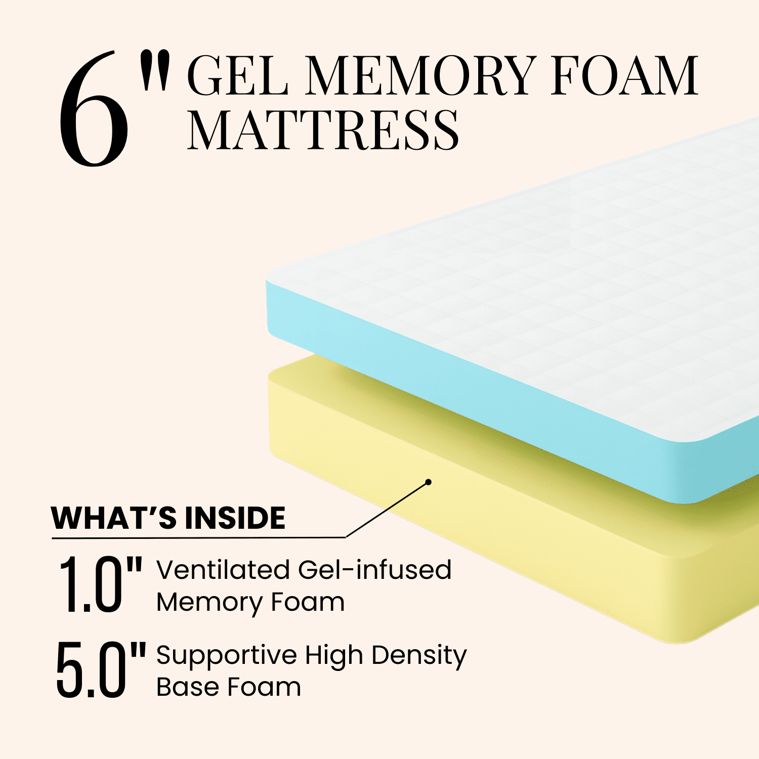 Atlas Mattress 6" Full Gel Memory Foam Mattress, Breathable Cover, Medium Firmness