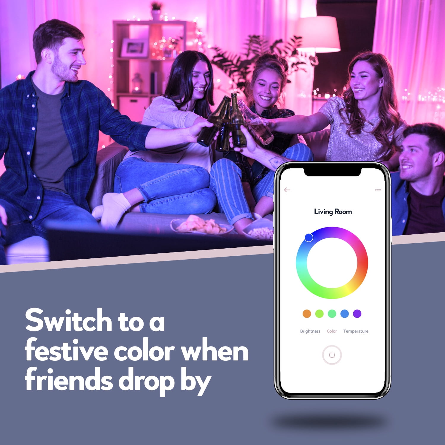 Bulbrite Solana 2-Pack A19 WiFi Connected Color Changing LED  Smart Light Bulb, Frost