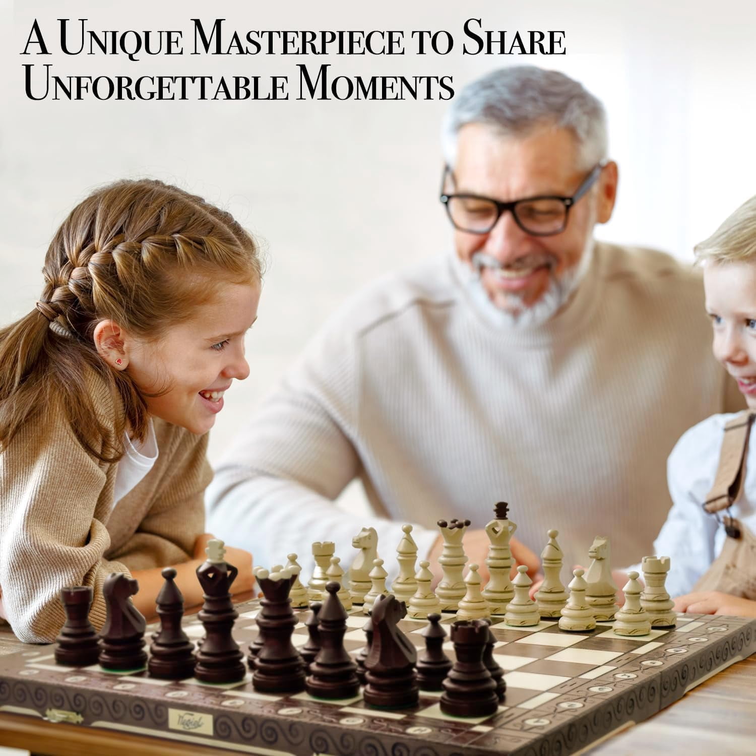 Wegiel Imperator 21-Inch Luxury Wooden Chess Set for Adults - Handcrafted from Premium Beech and Birch Wood, Brown