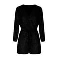 thumbnail image 5 of REALiKUN Women V Neck Sparkly Sequin Romper Club Party Long Sleeve Shorts Jumpsuit Glitters Ruffle One Piece Shinny Outfit, 5 of 6