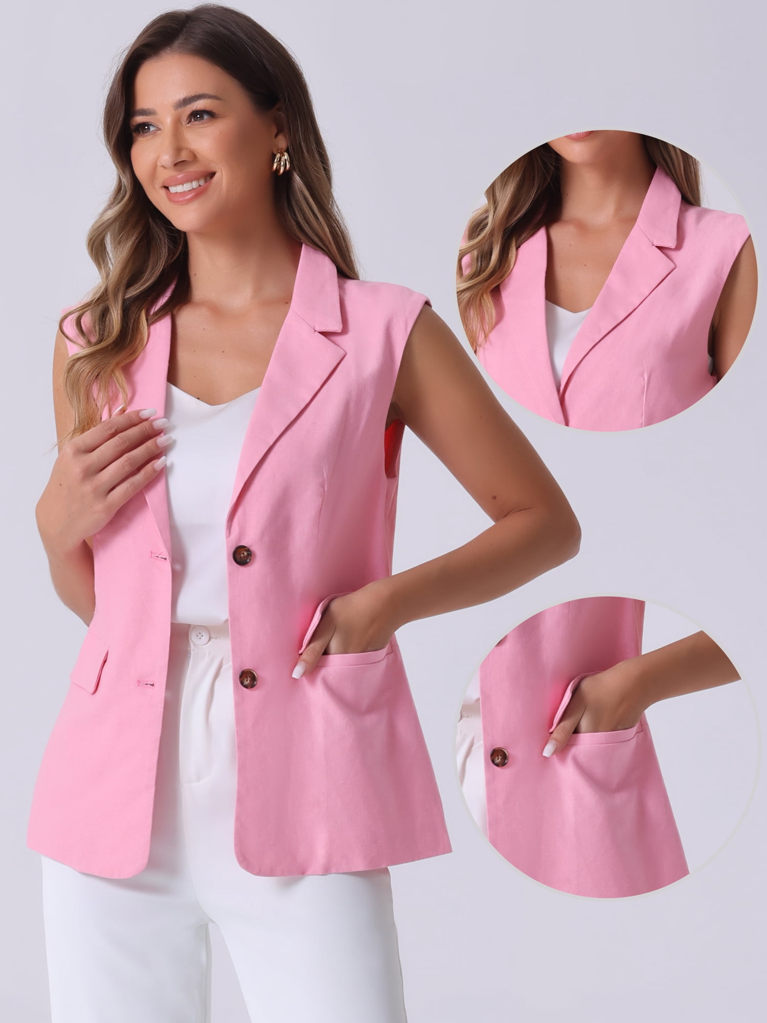DARING DIVA Sleeveless Blazer for Women's Work Office Suit Vest Jacket S Pink
