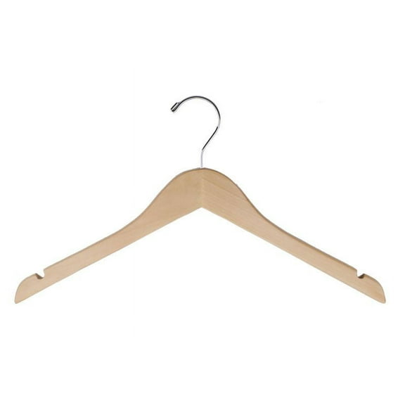 NAHANCO #81-17CH 17" Natural Gloss Flat Wooden Shirt Hangers with Notches (Pack of 100)
