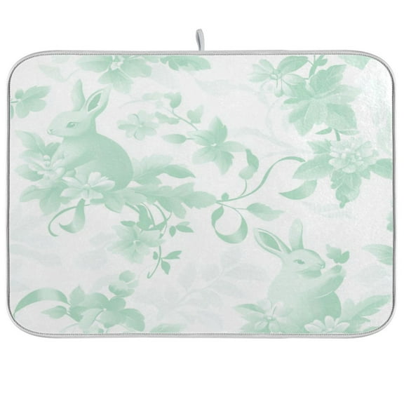 Mint Green Rabbits Dish Drying Mat Kitchen Mats Microfiber Counter Absorbent Dish Pad Drainer Rack