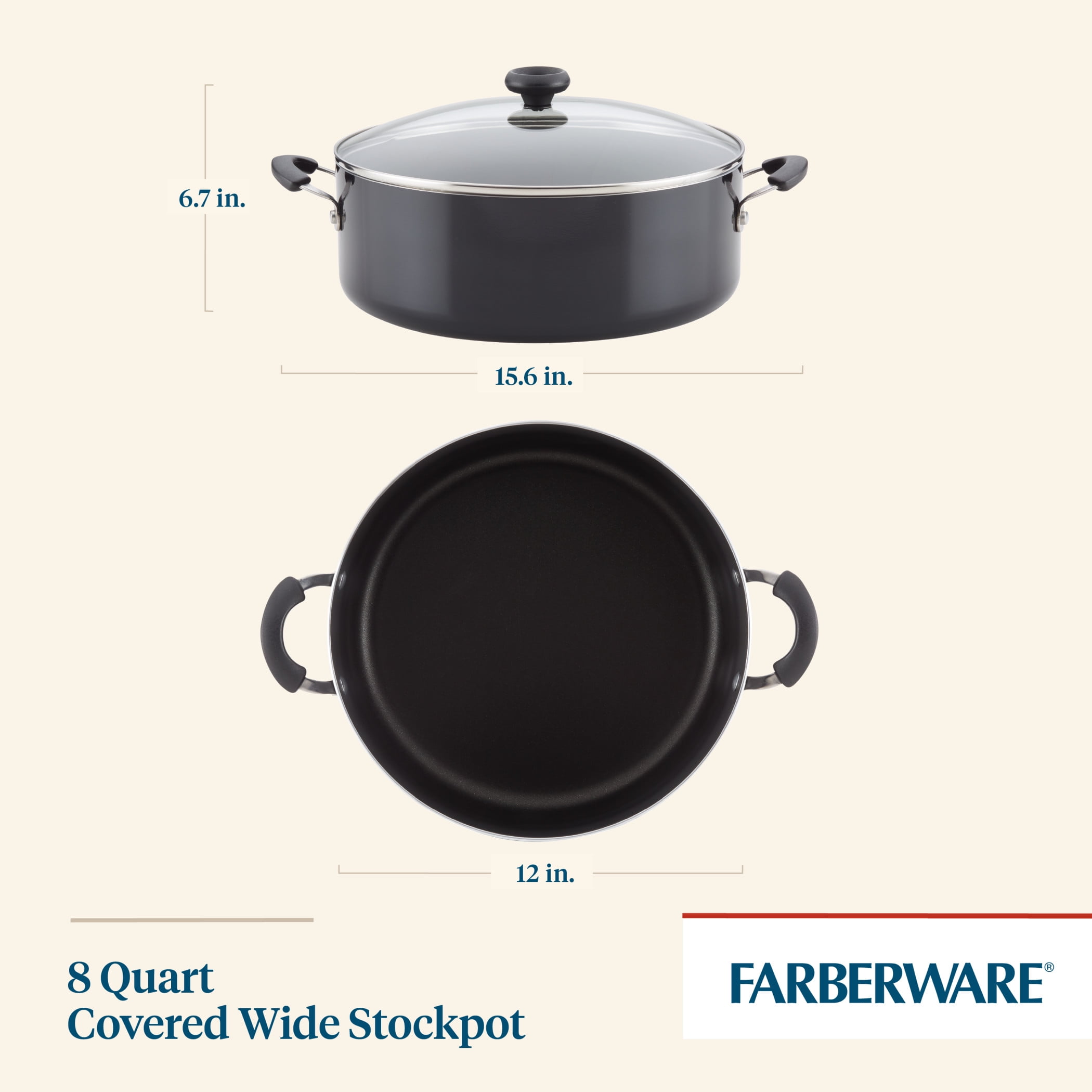 Farberware Easy Clean 8 Quart Nonstick Stockpot / Dutch Oven, Dishwasher Safe, Black