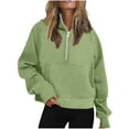 thumbnail image 2 of Jinhomg Womens Cropped Pullover Sweatshirt Comfy Half Zip Thumb Hole Hoodies Plus Size Comfy Long Sleeve Pullover with Kangaroo Pocket Fall Saving Army Green S, 2 of 5