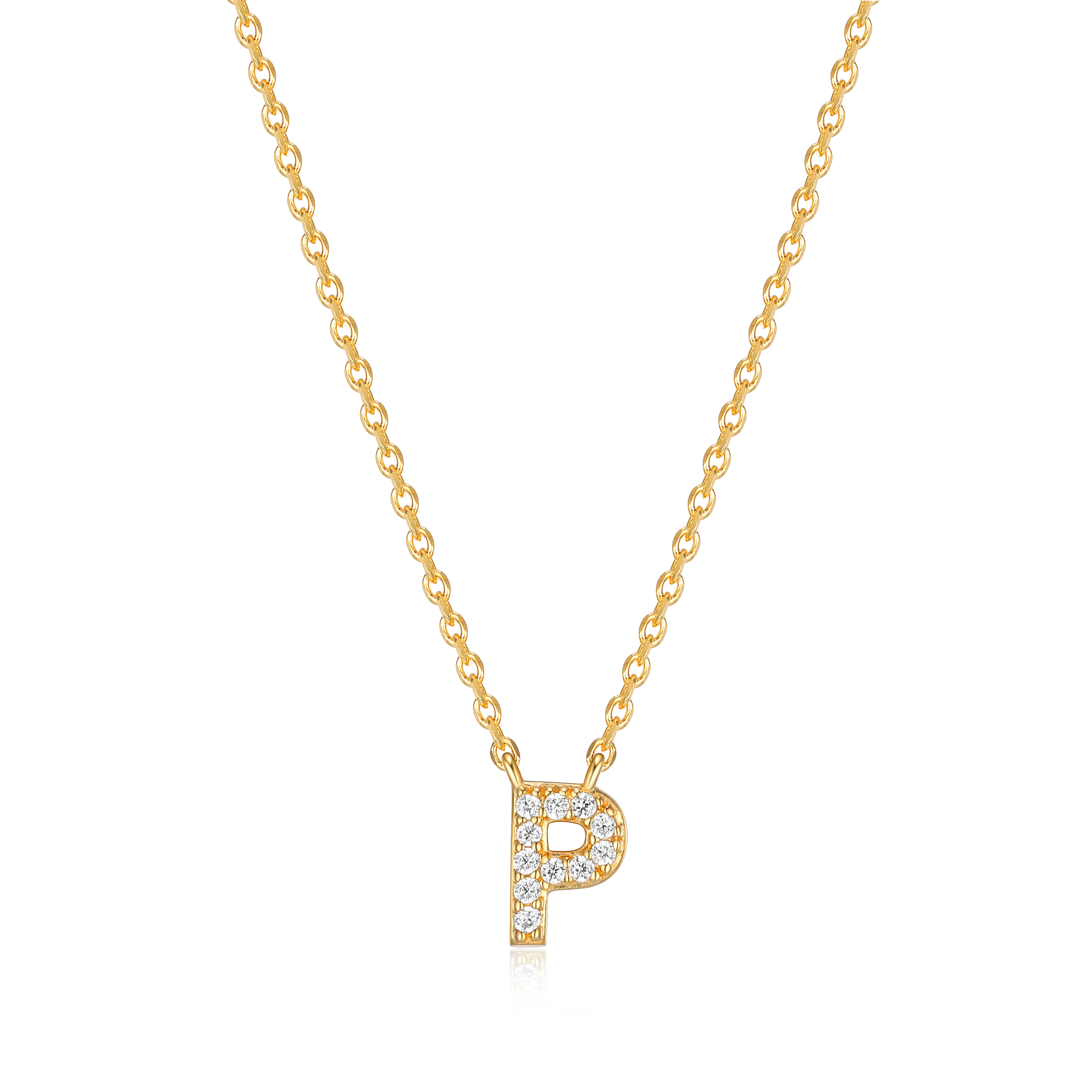 Forever Facets "P" CZ Necklace in Gold over Sterling Silver, Adult Female