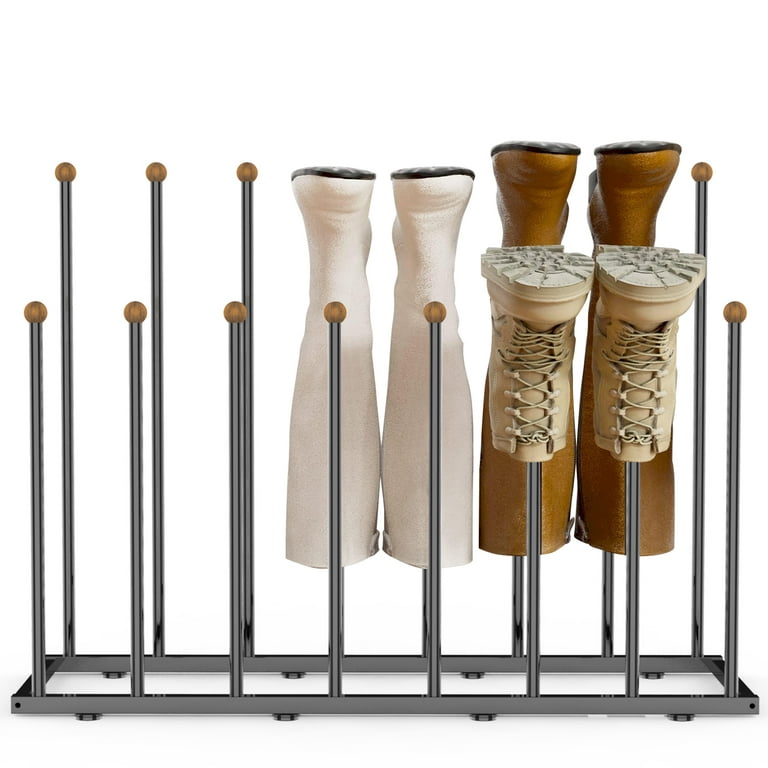 WELLAND 2-Tier Boot Storage Rack for Tall Boots and Shoes Holder 8 Pairs,  White Washed