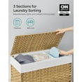 thumbnail image 3 of Laundry Hamper with Lid, 37 Gallons Rolling Laundry Basket with Wheels, 3-Section Synthetic Rattan Bedroom, 26 x 13 x 26 Inches, Natural, 3 of 8