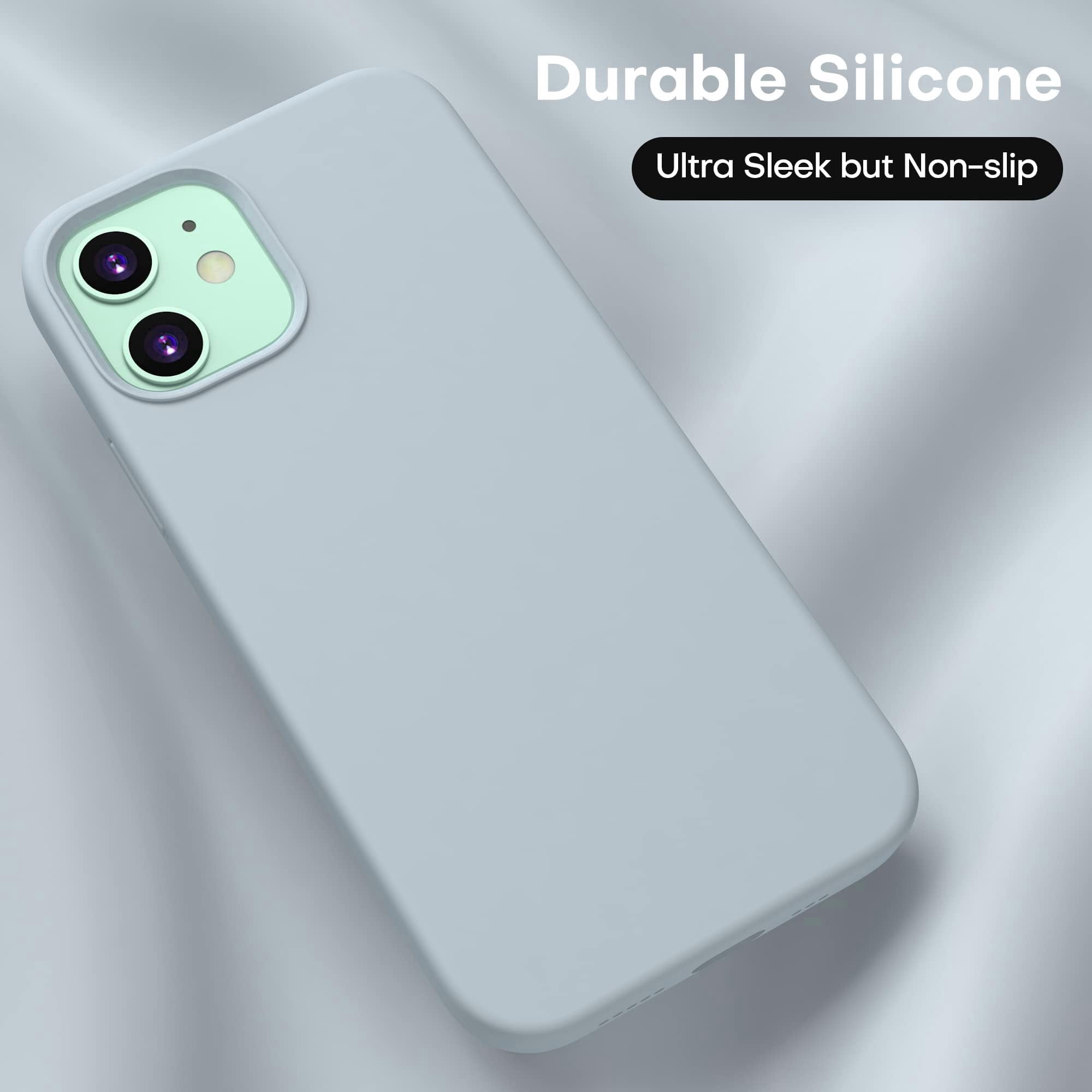 CellEver Heavy-Duty Silicone Case for iPhone 12/12 Pro - Two Shatterproof Glass Screen Protectors, Military Drop Protection, Scratch-Free Interior, Light Mint
