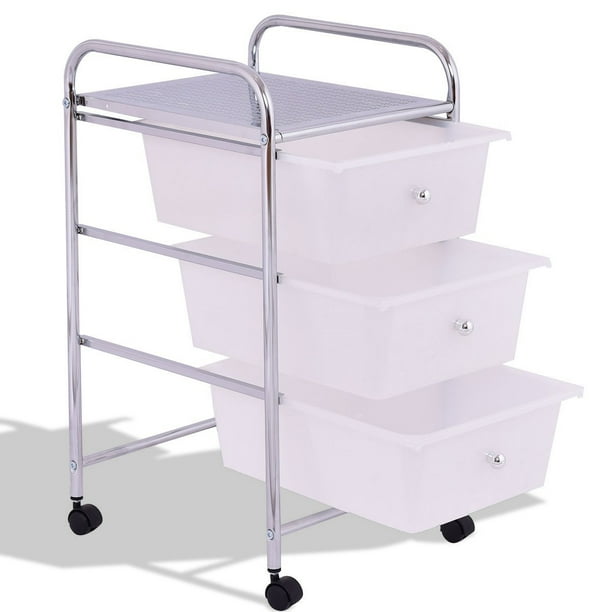photo Metal Rolling Cart With Drawers 3 drawers white metal rolling storage cart