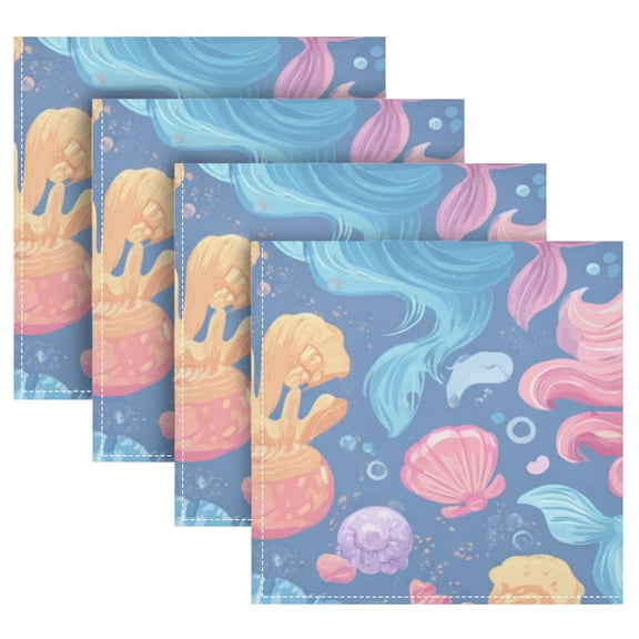 Cloth Napkins Set of4 100% Satin Peachskin Velvet 20x20inx4 Napkins Cloth napkins are washable Soft and Absorbent Cute Little Mermaids