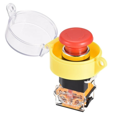 Uxcell 22mm Emergency Stop Push Button Switch – Red Mushroom Head, Latching, 1NO+1NC, Waterproof Cover