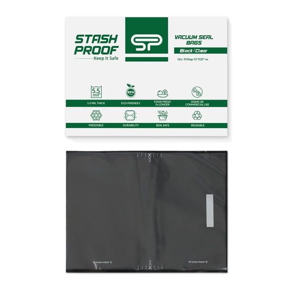 15" x 20" Precut Vacuum Seal Bags (Black and Clear) 50 Count
