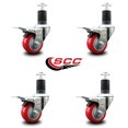 thumbnail image 2 of 3 Inch Red Poly Swivel 1-5/8 Inch Expanding Stem Caster Set Total Lock Brake, 2 of 2