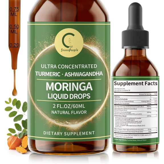 Moringa Liquid Drops for Energy,Moringa Leaf Extract with Ashwagandha,Turmeric,Moringa Supplement for Women Men