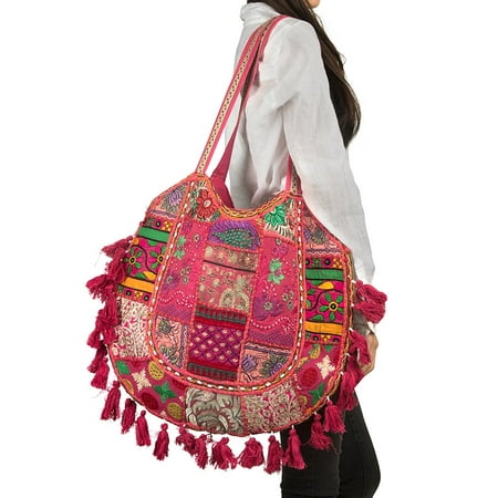 Pink Summer Beach Large Shoulder Bag Tassel Cute Picnic Fashion Hippie Boho Tote Handbag Ethnic Tribal