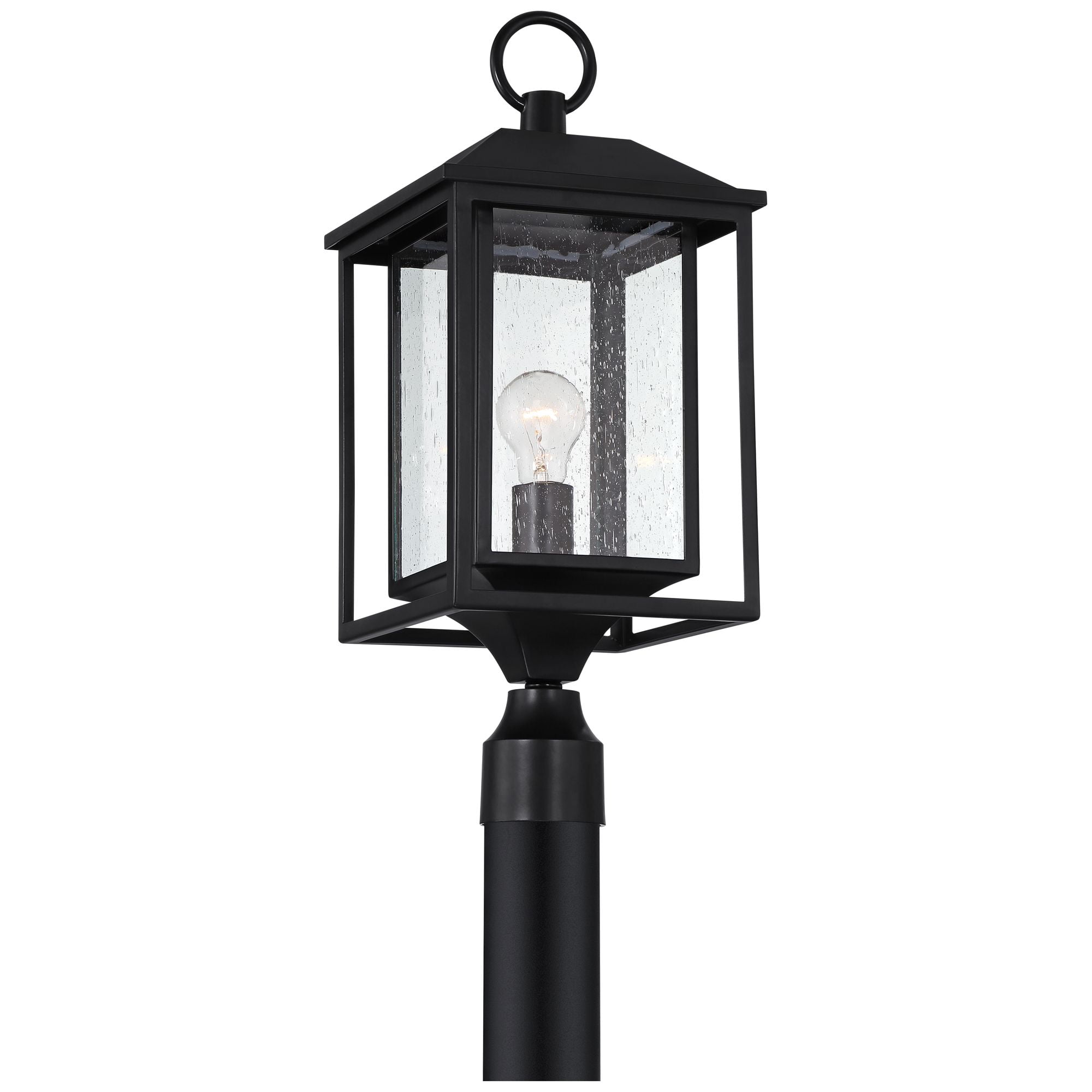 John Timberland Califa Modern Outdoor Post Light Black Metal Cage 21 3/4" Clear Seedy Glass for Exterior Barn Deck House Porch Yard Patio Home Outside