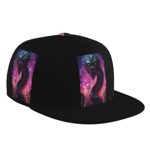 Flat Bill Trucker Hats for Women Men - Neon Futuristic Dragon Adjustable Flat Baseball Cap Snapback Hats Dad Hats for Men