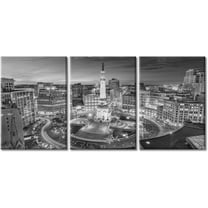 Black and White Wall Art Indianapolis City Skyline Pictures for Living Room Nightscape Canvas Paintings 3 Piece Artwork Room Decorations Giclee Framed Stretched Ready to Hang, 60" Wx28 H