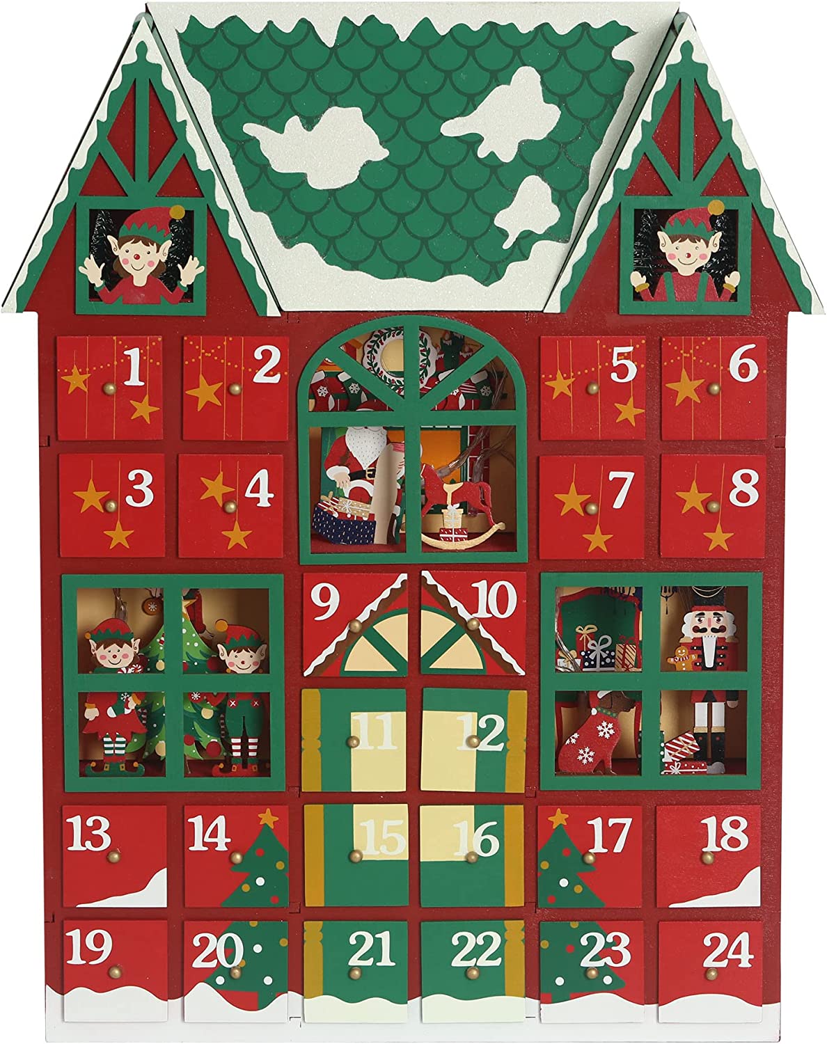 PIONEEREFFORT Large Christmas Wooden Advent Calendar House 2021 with