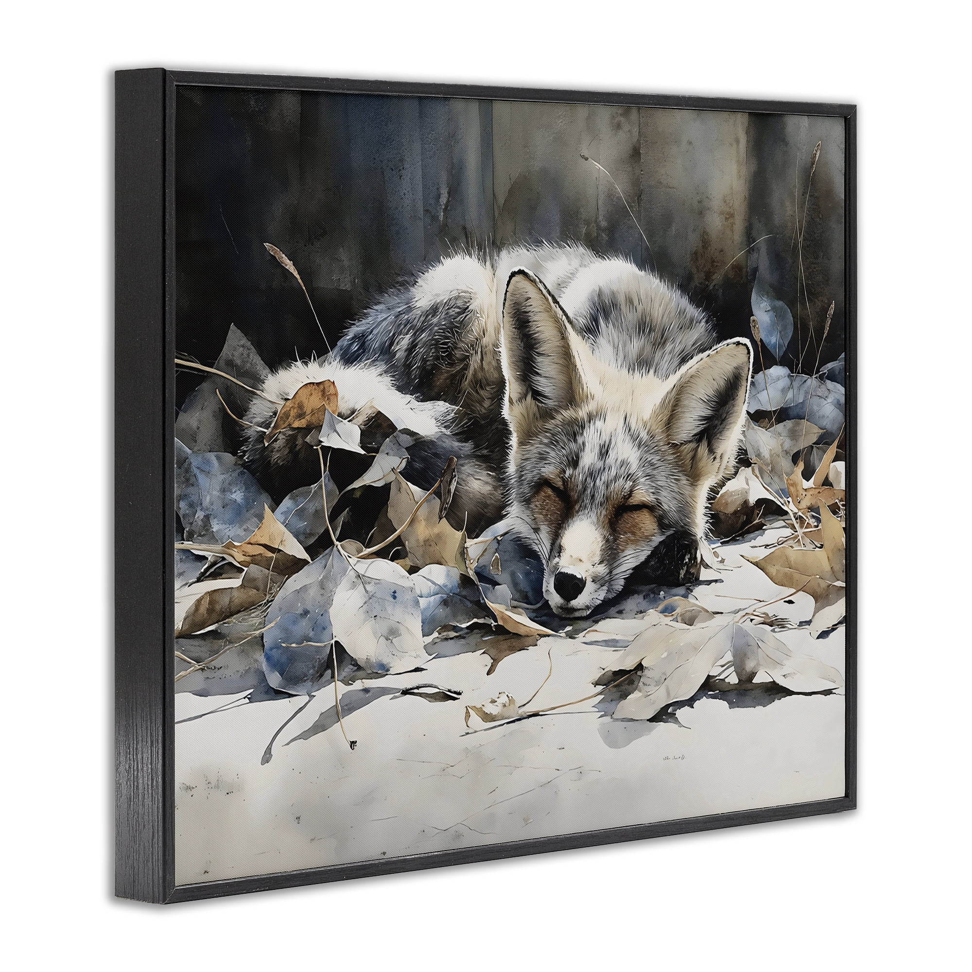 Stupell Industries Blue Fox Resting Among Leaves Black Framed Giclee Art, design by Franklyn Gregory