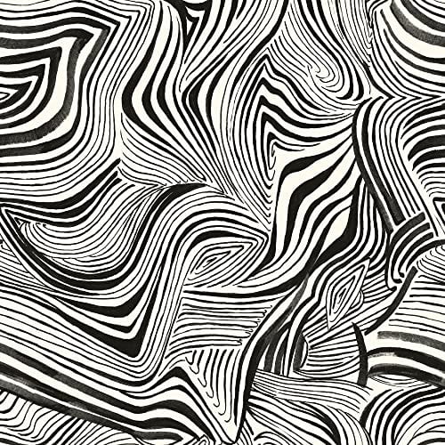 Tempaper x Novogratz Blanc &amp; Marbre Zèbre Noir Amovible Peel and Stick Wallpaper, 20,5 Po x 16,5 Pi, Fabriqué aux États-Unis