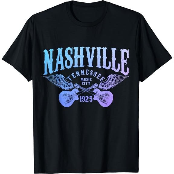 Men's Vintage Nashville Music City Guitar Graphic T-Shirt