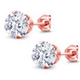 thumbnail image 2 of Gem Stone King 18K Rose Gold Plated Silver Stud Earrings for Women Men Set with Round White Zirconia, 2 of 5