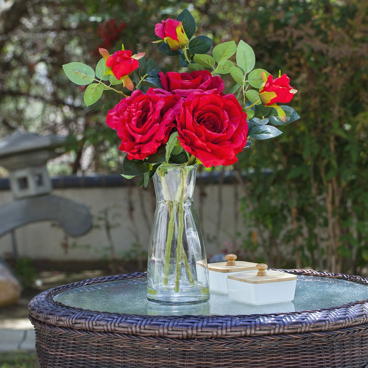 Enova Home Artificial Flowers 3 Larges Stems Silk Roses Fake Flowers in