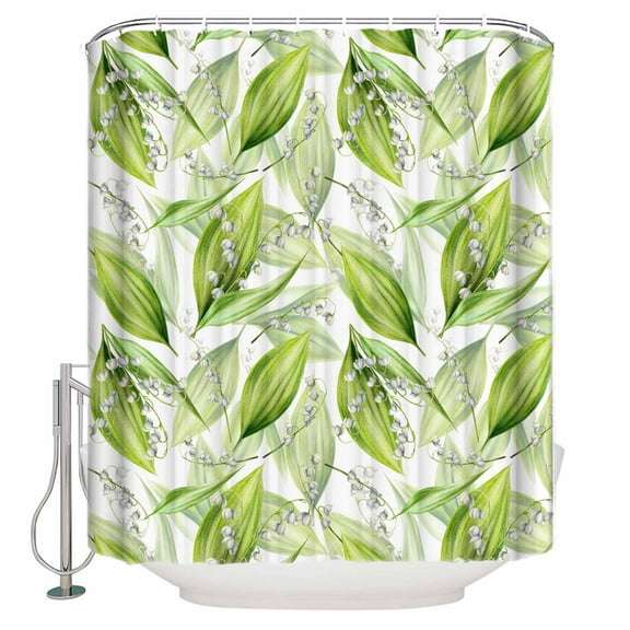 Fabric Shower Curtain, Green Plants Lily of The Valley Flowers Plant Patterns Shower Curtains with 12 Hooks Waterproof Machine Washable Bath Curtains for Bathroom,36 x 78in