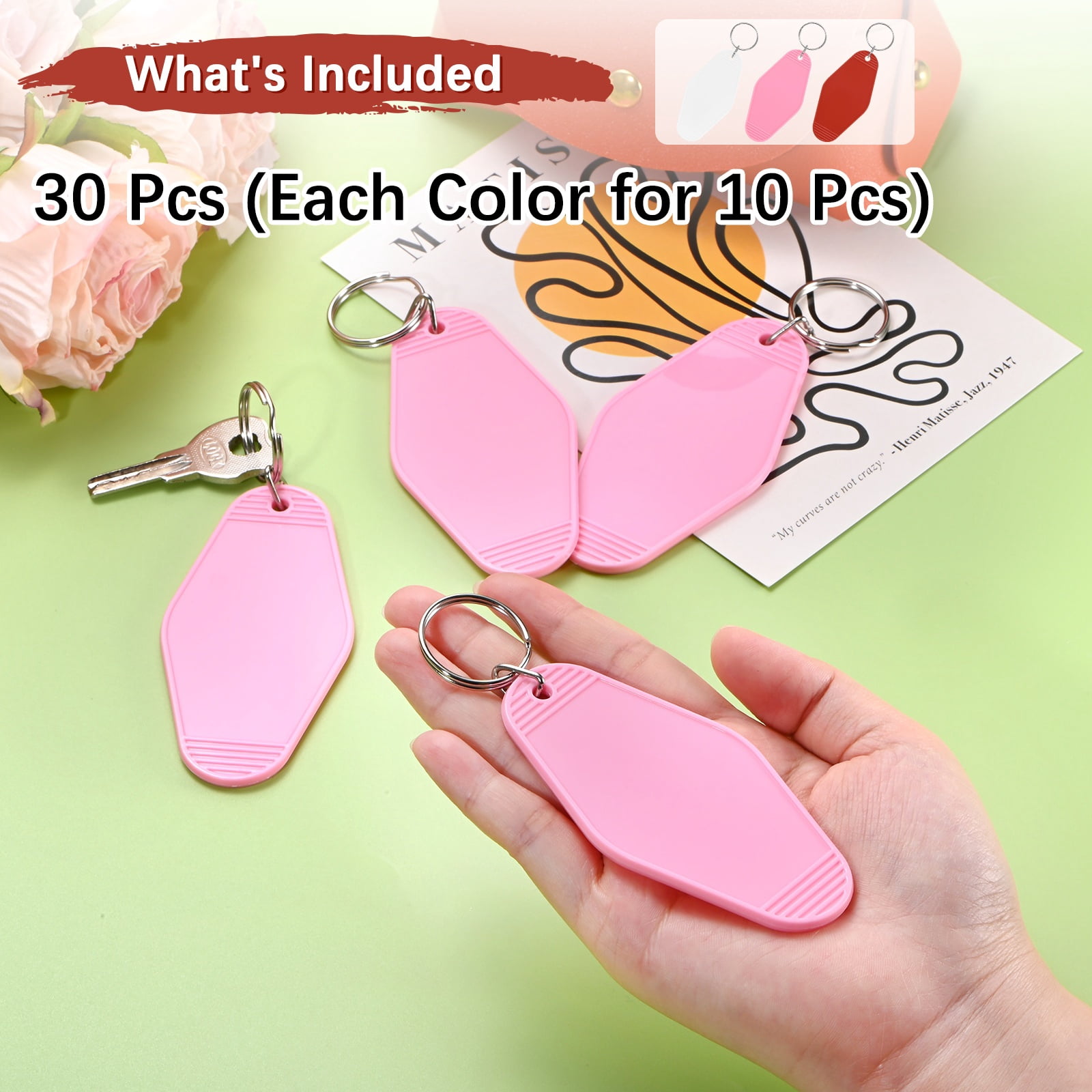 Blank Hotel Keychain Tags [30PCS] - Plastic Rhombus Blank Motel Keychain for Luggage Labels [Mixing 3 Colors - F] Vintage Key Tags