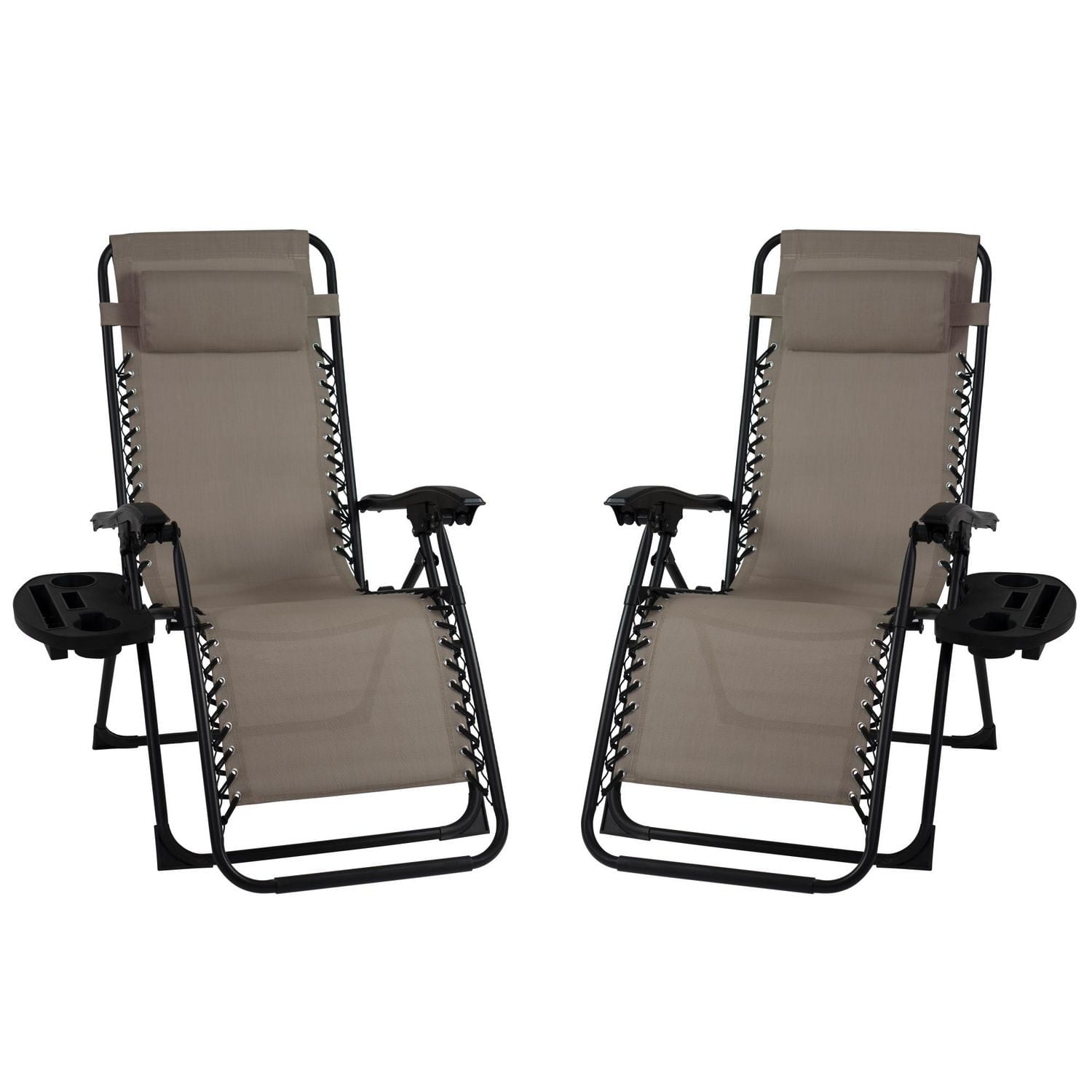 Patio Premier 2PK Gravity Chairs with Foot cover & Big Cupholder - Taupe
