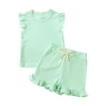 thumbnail image 1 of FAIWAD 2Pcs Toddler Girl Sleeveless Ruffle Tops and Ruffle Hem Pant Set Tracksuit Clothes for Kids, 1 of 8