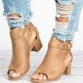 thumbnail image 7 of Womens Suede Peep Toe Chunky Heels Ankle Booties with Ankle Strap Cutout Wedge Back Zipper Sandals Dress Walking Boots, 7 of 7