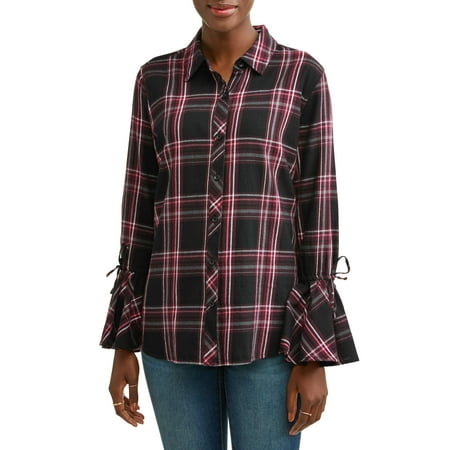 Women's Woven Ruffle Sleeve Shirt