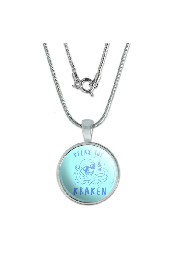 Relax the Kraken Funny Humor 0.75" Pendant with Sterling Silver Plated Chain
