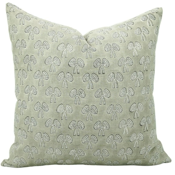 Fabdivine Floral Block Print Boho Decorative Thick Linen Throw Pillow Cover, Handblock Printed Cushion Cover for Sofa , 14"X20", Blue