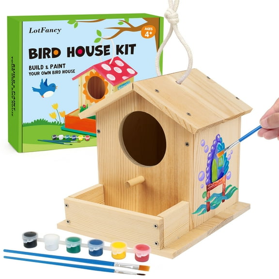 LotFancy Bird House Kit, DIY Wooden Birdhouse Kits for Kids and Adults to Build and Paint