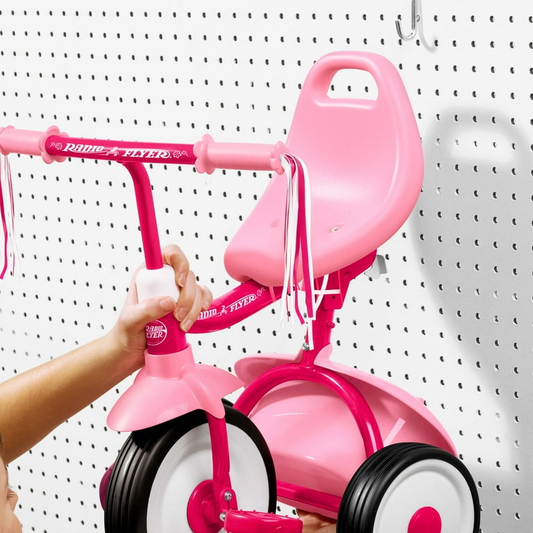 Radio Flyer Fold 2 Go Pink Trike for Kids with Storage Bin and