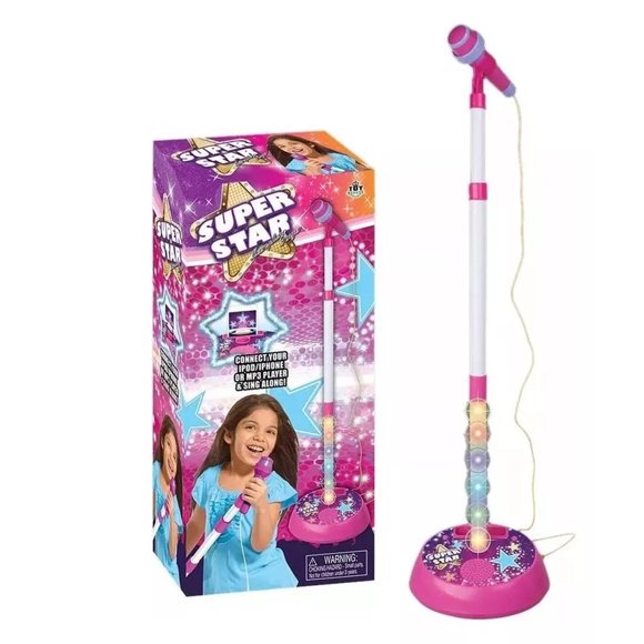 MICRÓFONO ROSA DE JUGUETE CON BASE MICROPHONE SINGER